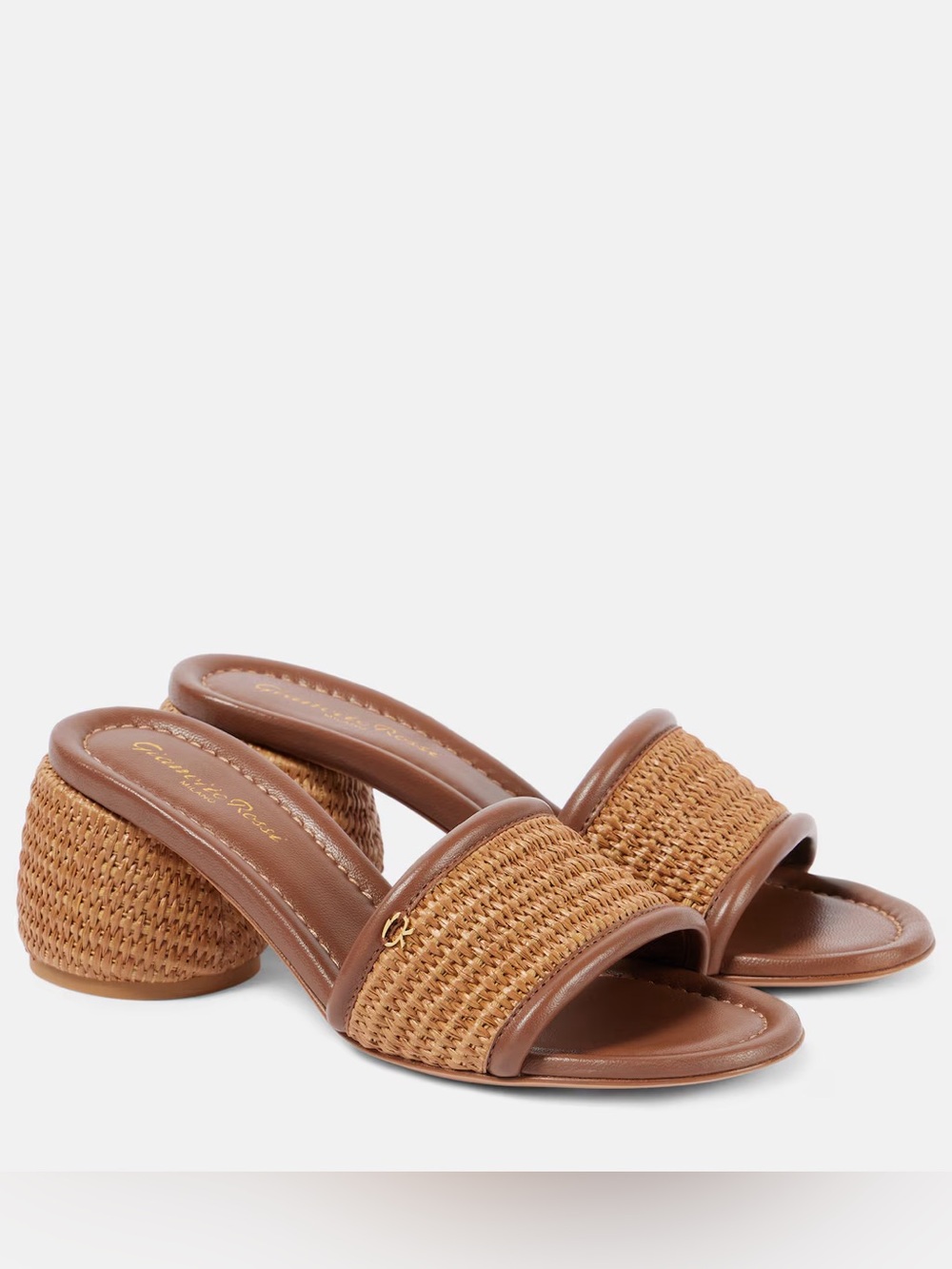 Gianvito Rossi marbella amami 60 leather trimmed raffia mules sandals heels 39